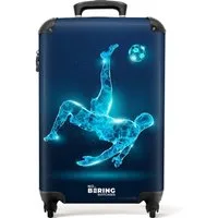 NoBoringSuitcases.com© Kinderkoffer Omake in blauem Neon-Fußball 55x35x20cm, 4 Rollen, Handgepäck Koffer, Hartschalenkoffer Kinder, Reisekoffer Jungen
