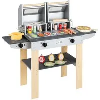 COSTWAY Kinder-Grill, Kindergrill mit Grillbesteck, 2 Grills & Klappdeckeln