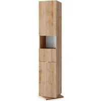 welltime Hochschrank Hamburg Höhe 185 cm, Breite 35/37 cm, Badschrank drehbar, 2 Türen, 1 Schubkasten, 1 offenes Fach, mit Spiegel, Metallhaken, Metallgriff
