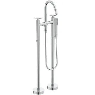 Ideal Standard Joy Neo Zweigriff-Wannenarmatur BD168AA freistehend, mit Handbrause-Set, Kreuzgriffe, Ausladung 190mm, chrom