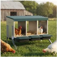 PawHut Legenest Abrollnest Hühnernest mit Belüftungslöchern, 3 Fächer, für Kleintierstall 84 x 55 x 61 cm, Silber