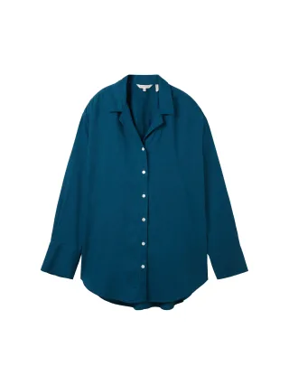 Tom Tailor - Oversized Bluse mit Leinen moss blue - Gr. - 40