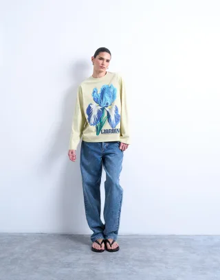 TOPSHOP - TSCARIN LS GRAPHIC T-SHIRT JRS Fog Green - Gr. - XS