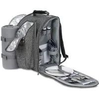 BRUBAKER Freizeitrucksack Picknick-Set für 2 Personen (isolierender Thermorucksack), Picknickrucksack mit Iso-Flaschenhalter und Fleece-Decke