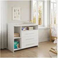Vicco Wickelkommode Paula, Weiß/Weiß, 110 x 93.5 cm mit Wickelaufsatz