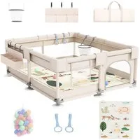 SEHAUSEU Laufgitter Laufstall Baby Krabbelgitter mit Spielmatte 1,5m×1,5 m/1,2m×1,2m, mit Ozeanbälle, Tragetasche, Zugring, Ballkorb, Aufbewahrungskorb