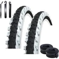 maxxi4you Fahrradreifen 2x Kenda K-829 24x1.95 Schwarz/Weiß + 2 AV-Schläuche + 3 Reifenheber