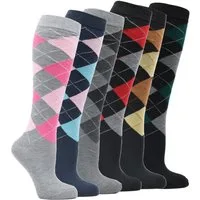Socked Kniestrümpfe Damen Kniestrümpfe, Baumwolle (6-Paar, 4 verschiedene Farben) Baumwolle, lange Socken,Strümpfe, guter Halt, kniehoch, Uni / Karo