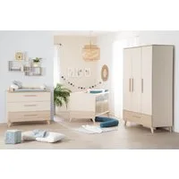 roba® Babyzimmer-Komplettset Sidney - modernes Kinderzimmer in Cashmere & Eiche, (Komplett-Set, 3-tlg., Babybett 70 x 140 cm, Wickelkommode, Kleiderschrank), Griffe & Füße aus Massivholz - Mit hochwertigen Fräsungen im Holz