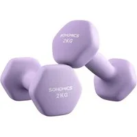 SONGMICS Kurzhantel Hanteln, 5 Gewichtsklasse, (2er Set Neopren-Beschichtung, Hantelset, Kurzhanteln, Hexagon), 2 x 2 kg, Krafttraining, Workout, Fitnesstraining, für Zuhause