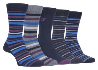 Farah - 5er-Pack Herren dünne atmungsaktive klassische gestreifte gemusterte weiche Baumwolle Kleid Socken - FCS271NVYPUR (gestreift)