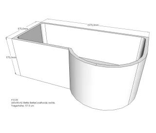 Neuesbad Wannenträger für Bette Cora Ronda 160x90 Rundung re SW13592