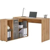 CARO-Möbel Eckschreibtisch DIEGO, Schreibtisch mit Stauraum in L-Form, Home Office Tisch eiche und beton