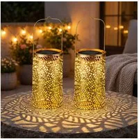 Haushalt International LED Solarleuchte, LED-Leuchtmittel fest verbaut, Warmweiß, Solarlaterne Lichteffekt LED Außen Solarlampe Blätter bronze 2er Set
