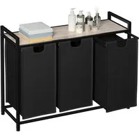 AMHANCIBLE Wäschekorb mit 3 Fächern & oberem Regal, Ausziehbar 3 x 38 Liter (1 St), Maße 92×30×72 cm