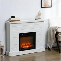 HOMCOM Elektrokamin Elektrokamin, Dekokamin mit Timer, 1800W, Thermostat, Weiß, Überhitzungsschutz, Weiß