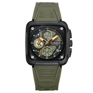 CURREN Men's Fashion Luminous Sports Watches Unique Square Dial with Chronograph Calendar Waterproof Silicone Strap Quar