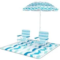KOMFOTTEU Balkonset, (4-tlg), Strandstühle mit Schirm und Stranddecke