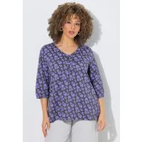 Ulla Popken T-Shirt Shirt Zierfalte Oversized V-Ausschnitt 3/4-Arm