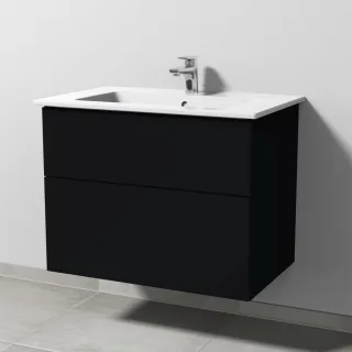 Sanipa 3way Keramik-Set Venticello Keramik-Waschtisch und Unterbau mit 2 Auszügen, Schwarz-Matt SF32308