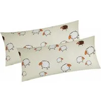 Heubergshop Kissenbezug, (2 Stück), 2er Set 40x80cm Schafe Lämmer Gelb Weiß 100% Baumwolle (99/3-40x80)