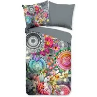 hip Wendebettwäsche Olinga, Mako-Satin, Renforcé, Satin, 2 teilig, Satin, Reißverschluss, Wendeoptik, Mandala, Blume, Grau, Bunt