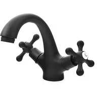 Lavre Waschtischarmatur Retro schwarz Nostalgie Wasserhahn, Mischbatterie, Zweigriffarmatur, ohne Ablauf