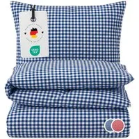 Carpe Sonno Bettwäsche Seersucker 135 x 200 155 x 220 Kariert Sommer Bügelfrei 100% Baumwolle, Seersucker, 2 teilig, Kühlender Bettbezug mit Reißverschluss & OEKO-TEX Blau Weiß 135x200