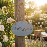 Levandeo® Metallbild, Lieblingsplatz Schild 30x18cm Garten-Deko Anhänger Türschild Beton