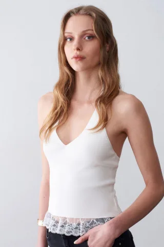 Ärmellose Ripp-Haltertops-Bluse