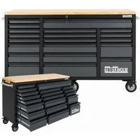 TRUTZHOLM Werkstattwagen Deluxe XXL Anthrazit unbestückt 160 x 91 cm 20 Schubladen Werkbank, 20 Schubladen, Anthrazit, 6 schwenkbare Rollen, 4 Rollen mit Feststellbremse, pulverbeschichteter Stahl, Hartholz Arbeitsplatte, max. Traglast:750 kg, (Artik