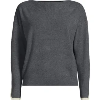 Feinstrick-Pullover mit U-Boot-Ausschnitt für Damen in Petite-Größe, Damen, size: petite, Grau, Polyester/Viskose/Polyester-Mischung, by Lands' End