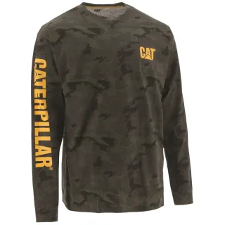 Caterpillar Markenzeichen Banner Langarm Baumwoll Herren Grün T-Shirt