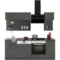 KOCHSTATION Küchenzeile KS-Tulsa, mit E-Geräten, Breite 210 cm, schwarze Metallgriffe, MDF Fronten
