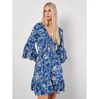 Apricot Minikleid Smok-Minikleid mit Trompetenärmeln