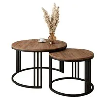 Lookway Couchtisch LORI LOFT 2in1 mit Tischplatte in Eiche-Dekor (2er Set), Durchmesser: ⌀70 cm und ⌀50 cm