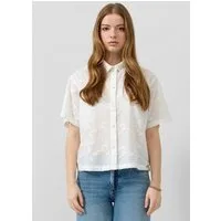 QS Kurzarmbluse Bluse Bestickte Hemdbluse