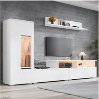 Merax Wohnwand 3-teilig TV-Wohnwand Set mit LED-Beleuchtung, (3-St., Für Fernseher bis 75 Zoll), Hochglanz Wohnzimmer Möbel Set mit TV-Schrank, Vitrine & Hängeregal