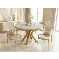 WFL GROUP Esstisch Clara Gold im Loft-Stil rund ausziehbar mit goldenen Metallbeinen (MADE IN EU, erhältlich in zwei Größen – 100/120 cm, ausziehbar auf 180/200 cm), platzsparender Industrial Tisch in Holzoptik für Wohnzimmer oder Küche