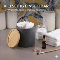 TENDANCE Wattestäbchenspender Wattedose Wattepadspender Kosmetikdose Wattebehälter Polyresin/Bambus
