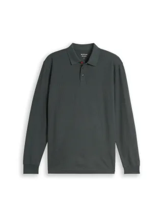 Tom Tailor - Langarm Poloshirt mit Waffelstruktur darkest olive - Gr. - S