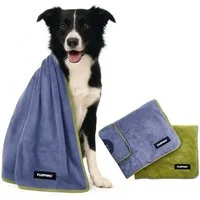FLUFFINO® Hundehandtuch Mikrofaser – 2er-Pack - 120 x 70 cm - Grau & Grün, FLUFFINO Hundehandtuch (2er-Pack) dog towel (2-pack)
