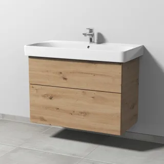 Sanipa 3way Waschtischunterbau zu Geberit Smyle Square Waschtisch mit 2 Auszügen, Eiche Natural-Touc SM67185