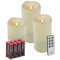 LC Home LED-Kerze Candela Lights Outdoor LED Kerzen 3er Set Cream inkl. Fernbedienung (5-tlg)