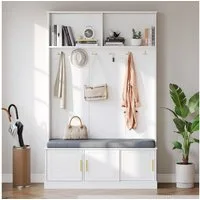 Merax Garderoben-Set mit Schuhbank & 6 Haken, (1-St., B120/T40/H191 cm), Garderobenständer Flurgarderobe mit Ablage & 3 Türen, freistehend