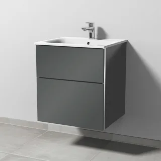 Sanipa 3way Waschtischunterbau zu Geberit Renova Plan Slim Waschtisch mit 2 Auszügen, Anthrazit-Glan BS68579