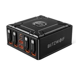 [GaN Tech] Blitzwolf® BW-S34 550W 7 Ports USB PD Charger with Retractable Cable 5USB-C+2USB-A QC PD Fast Charging Deskto
