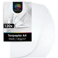 OfficeTree Bastelkartonpapier 120 Blatt Bastelpapier weiß - Tonpapier A4 130g/m², zum Basteln