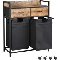 Mondeer Wäschekorb Metallgestell Wäschesammler (2 St., 2 x 50 L), mit 2 abgetrennten Säcken & 2 Schubladen, mit Rollen & Netztaschen
