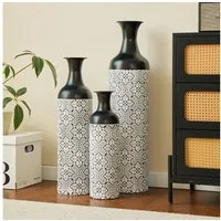 KLAM HOME Bodenvase Große Bodenvase 3er Set aus Metall, (50/65/83 cm), Mid-Century Modern (Dekovase Boden bis zur Decke reichende Vase, hohe dekorative Vase), Vintage Deko, Dekorative Vase für Wohnzimmer, Flur und Schlafzimmer